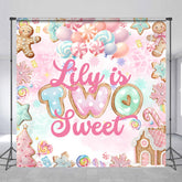 Aperturee - Aperturee Personalized Two Sweet 2nd Birthday Backdrop Candyland Gingerbread and Lollipop Theme Winter Sweet Shoppe Party Decor